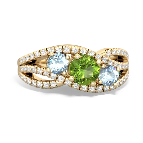 peridot-aquamarine three stone pave ring