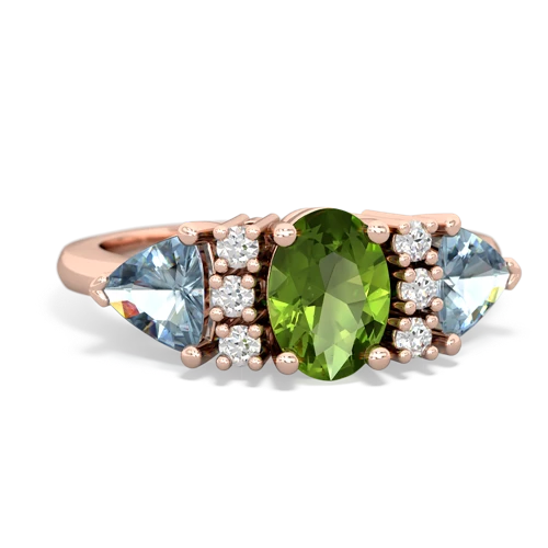 Peridot Genuine Peridot with Genuine Aquamarine and Genuine Smoky Quartz Antique Style Three Stone ring Ring