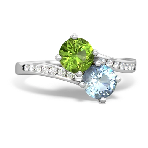 peridot-aquamarine two stone channel ring