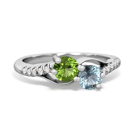 peridot-aquamarine two stone infinity ring
