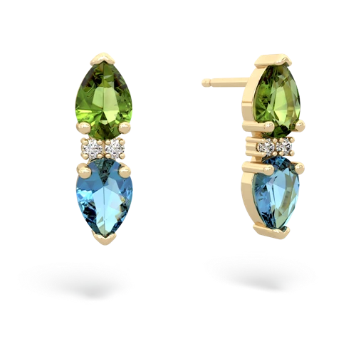 peridot-blue topaz bowtie earrings