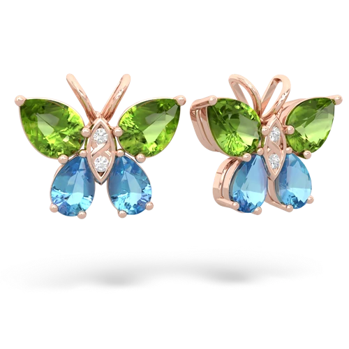 peridot-blue topaz butterfly earrings