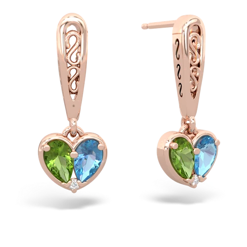 peridot-blue topaz filligree earrings