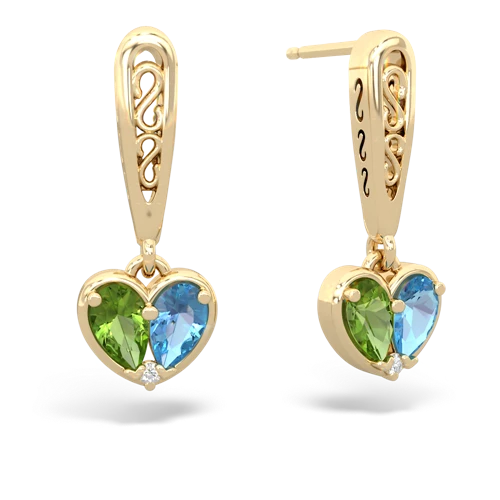 peridot-blue topaz filligree earrings