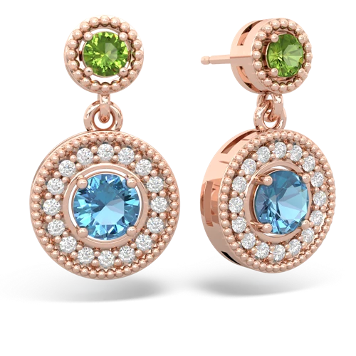 peridot-blue topaz halo earrings