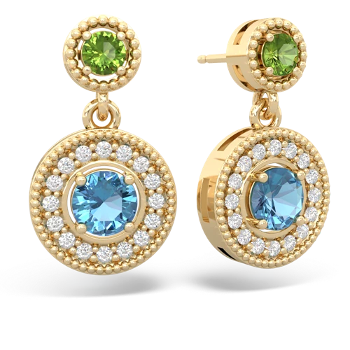 peridot-blue topaz halo earrings