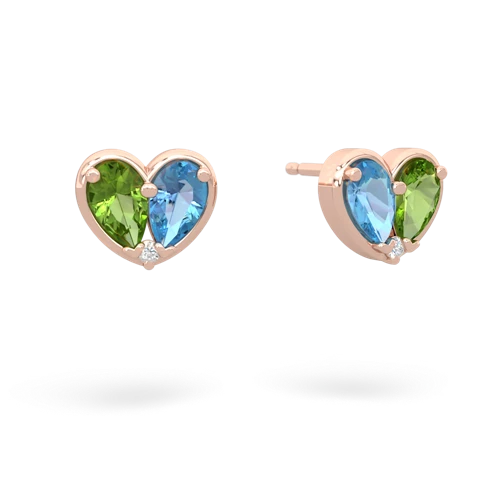 peridot-blue topaz one heart earrings