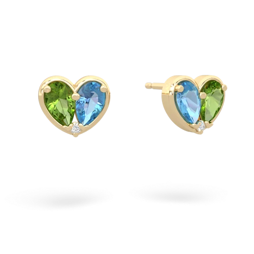 peridot-blue topaz one heart earrings