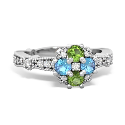 peridot-blue topaz art deco engagement ring