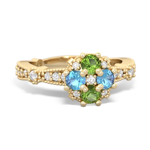 peridot-blue topaz art deco engagement ring