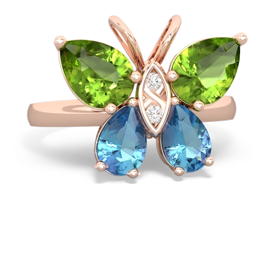 peridot-blue topaz butterfly ring