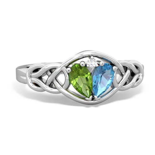 peridot-blue topaz celtic knot ring