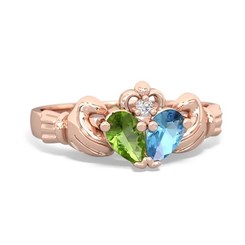 peridot-blue topaz claddagh ring