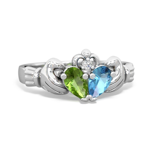 peridot-blue topaz claddagh ring