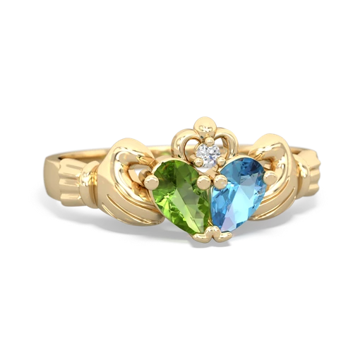 peridot-blue topaz claddagh ring