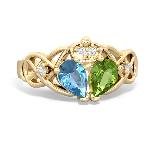 peridot-blue topaz claddagh ring