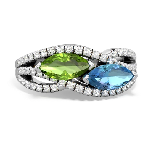 peridot-blue topaz double heart ring