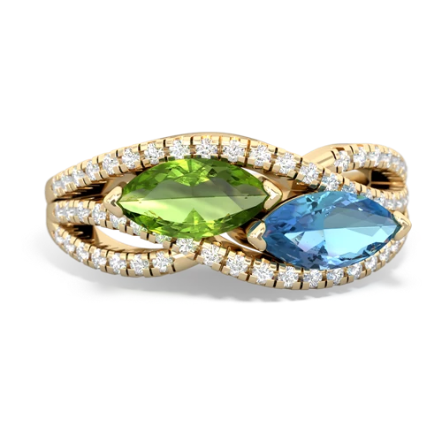 peridot-blue topaz double heart ring