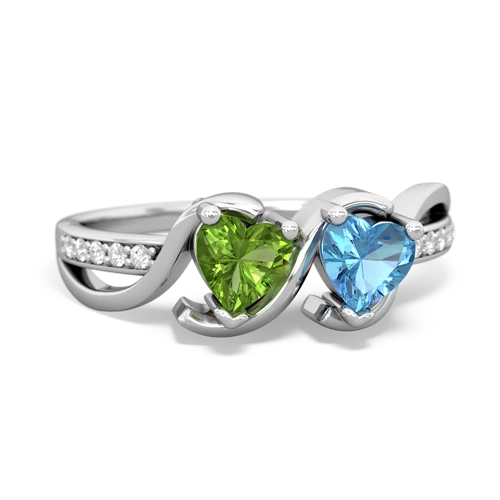 peridot-blue topaz double heart ring