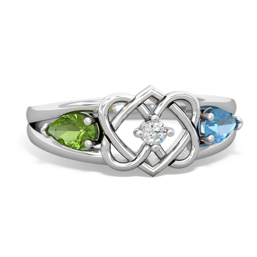 peridot-blue topaz double heart ring