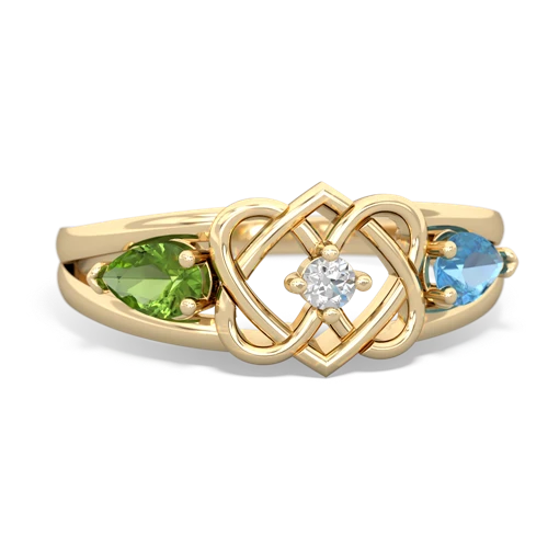 peridot-blue topaz double heart ring