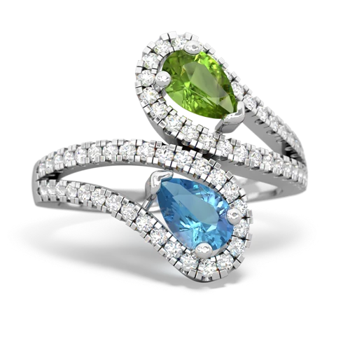 peridot-blue topaz pave swirls ring