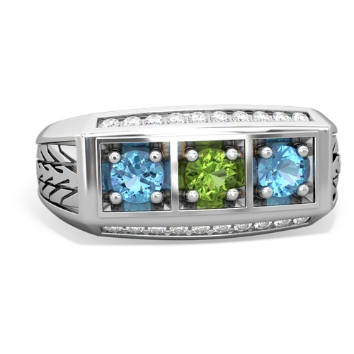 peridot-blue topaz three stone ring