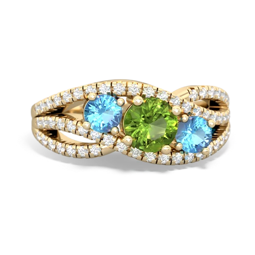 peridot-blue topaz three stone pave ring