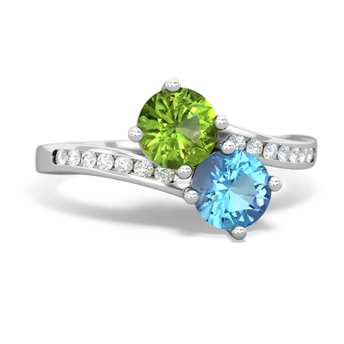 peridot-blue topaz two stone channel ring