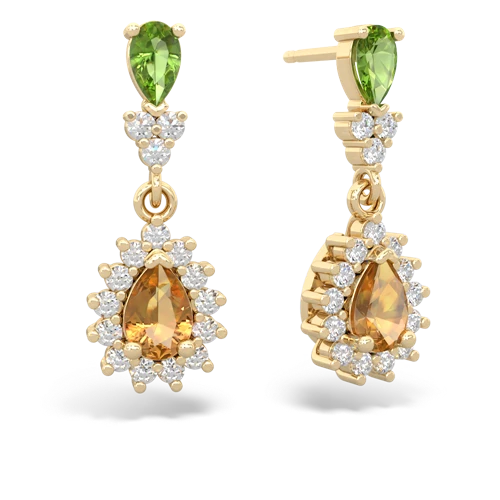 Peridot Genuine Peridot with Genuine Citrine Halo Pear Dangle earrings Earrings