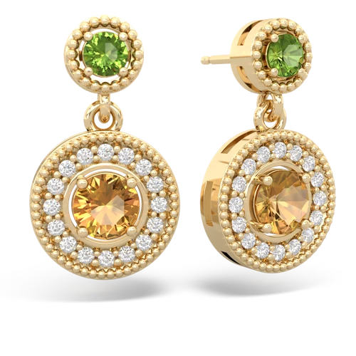 Peridot Genuine Peridot with Genuine Citrine Halo Dangle earrings Earrings