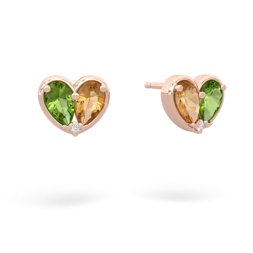 peridot-citrine one heart earrings