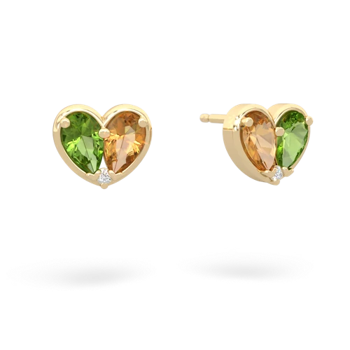 peridot-citrine one heart earrings