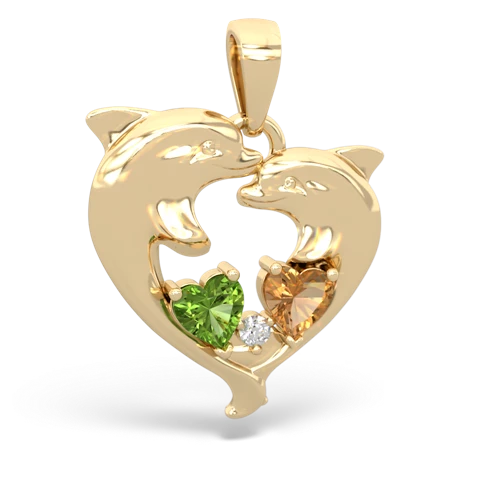 Peridot Genuine Peridot with Genuine Citrine Dolphin Heart pendant Pendant