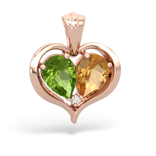 peridot-citrine half heart whole pendant