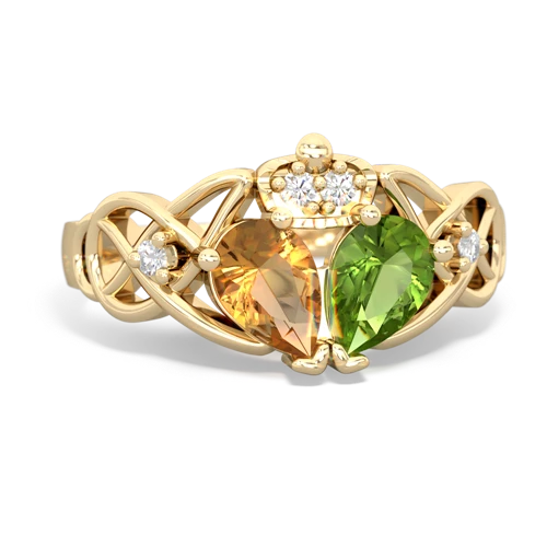 Peridot Genuine Peridot with Genuine Citrine Two Stone Claddagh ring Ring