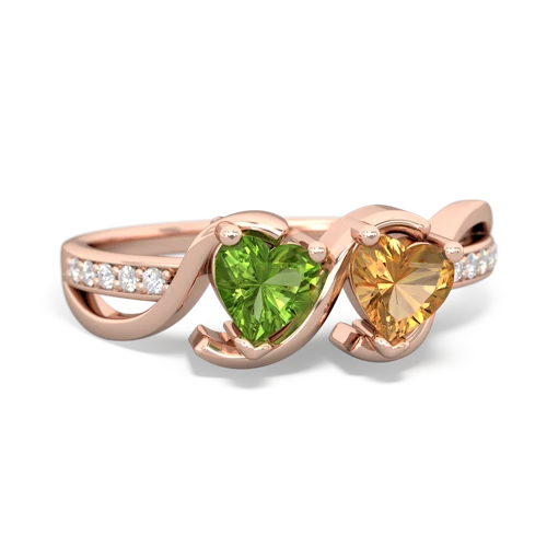 peridot-citrine double heart ring