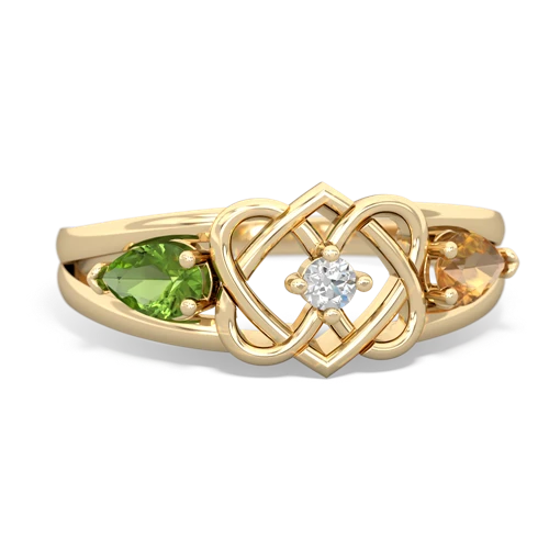Peridot Genuine Peridot with Genuine Citrine Hearts Intertwined ring Ring