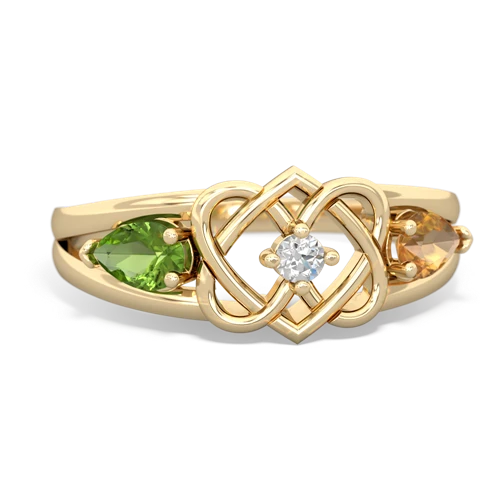 peridot-citrine double heart ring