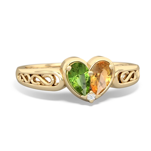 Peridot Genuine Peridot with Genuine Citrine filligree Heart ring Ring
