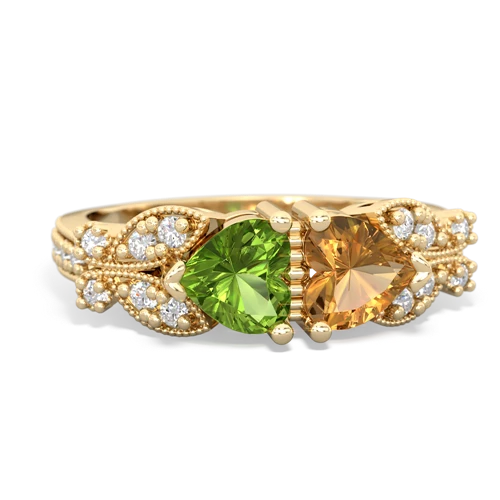 Peridot Genuine Peridot with Genuine Citrine Diamond Butterflies ring Ring