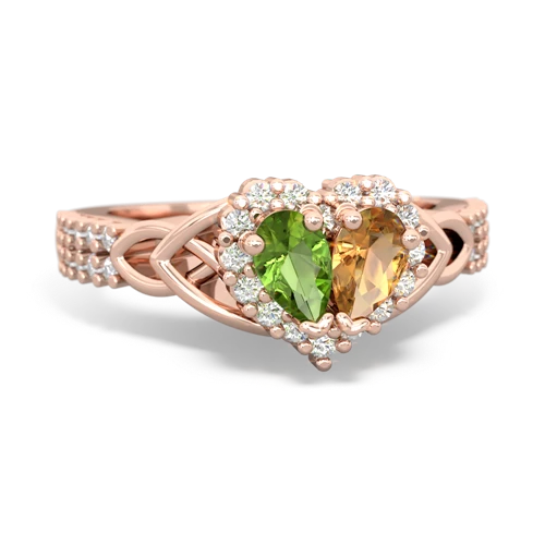 Peridot Genuine Peridot with Genuine Citrine Celtic Knot Engagement ring Ring