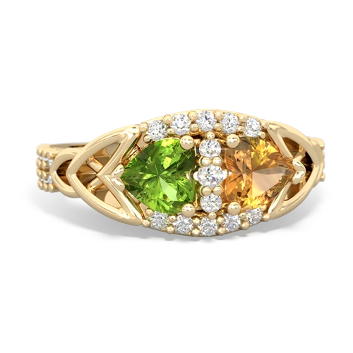 Peridot Genuine Peridot with Genuine Citrine Celtic Knot Engagement ring Ring