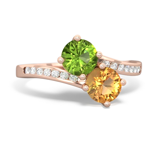 peridot-citrine two stone channel ring