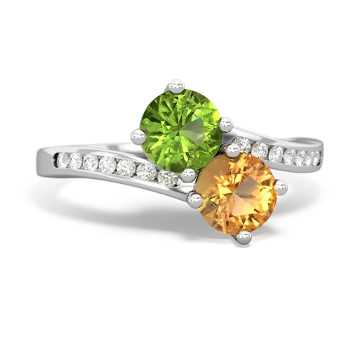 peridot-citrine two stone channel ring