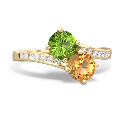 peridot-citrine two stone channel ring