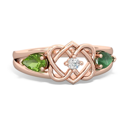 peridot-emerald double heart ring