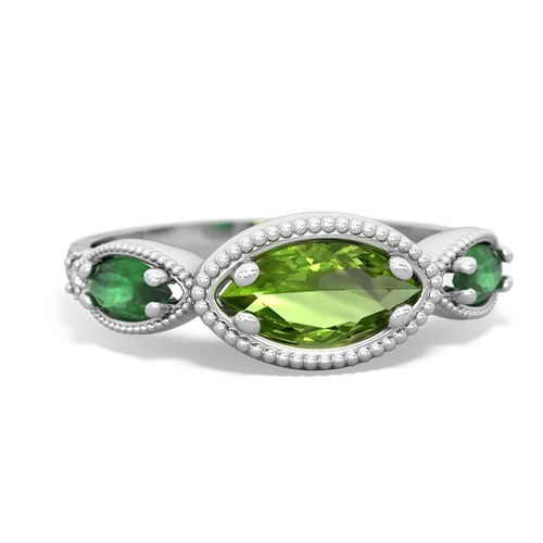 Peridot Genuine Peridot with Genuine Emerald and Genuine Amethyst Antique Style Keepsake ring Ring