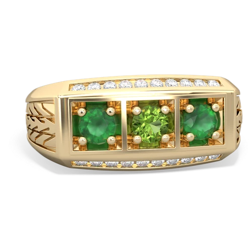 peridot-emerald three stone ring
