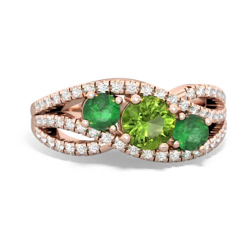 peridot-emerald three stone pave ring